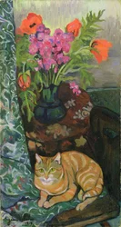 Blumenstrauß und eine Katze, 1919